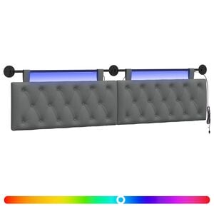 vidaXL Cabecero colgante Con luz LED Gris oscuro Tela