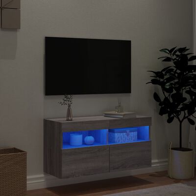vidaXL Mueble de TV de pared con luces LED gris Sonoma 80x30x40 cm