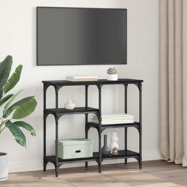 vidaXL con estante con almacenamiento Roble negro Madera contrachapada