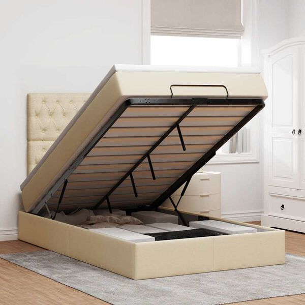 vidaXL Estructura de cama otomana colchón tela crema 120x190 cm