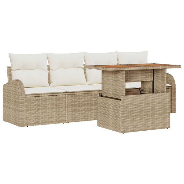 vidaXL Conjunto de sof&aacute; de jard&iacute;n 5 pcs Beige Polirat&aacute;n