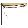 vidaXL Toldo autom&aacute;tico LED sensor de viento amarillo y blanco 4x3,5 m