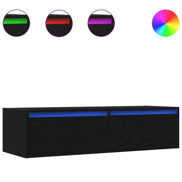 vidaXL Mueble de TV con luces LED roble negro 100X35,5x25 cm