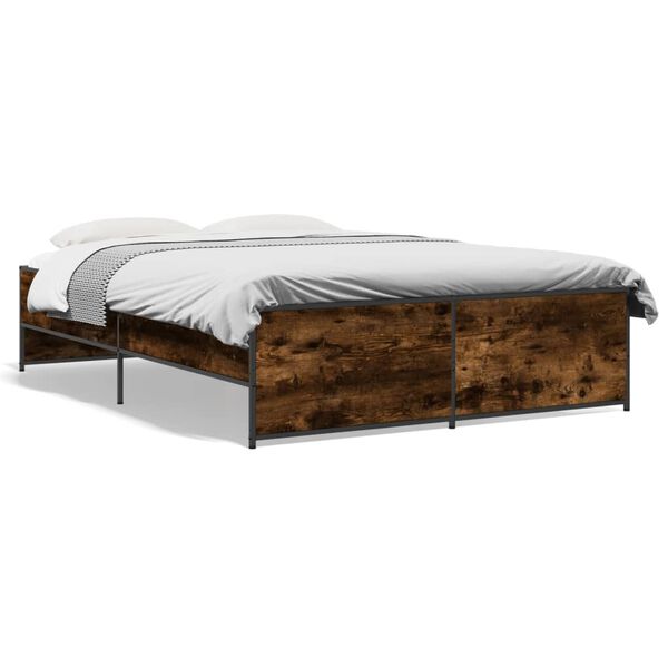 vidaXL Estructura cama madera ingenier&iacute;a metal roble ahumado 120x190cm