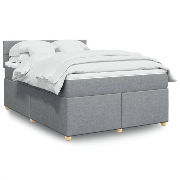 vidaXL Cama box spring con colch&oacute;n tela gris claro 140x200 cm