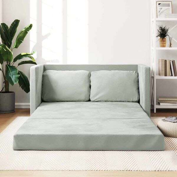 vidaXL Sofá cama de suelo 2 en 1 terciopelo gris claro 122x204x55 cm