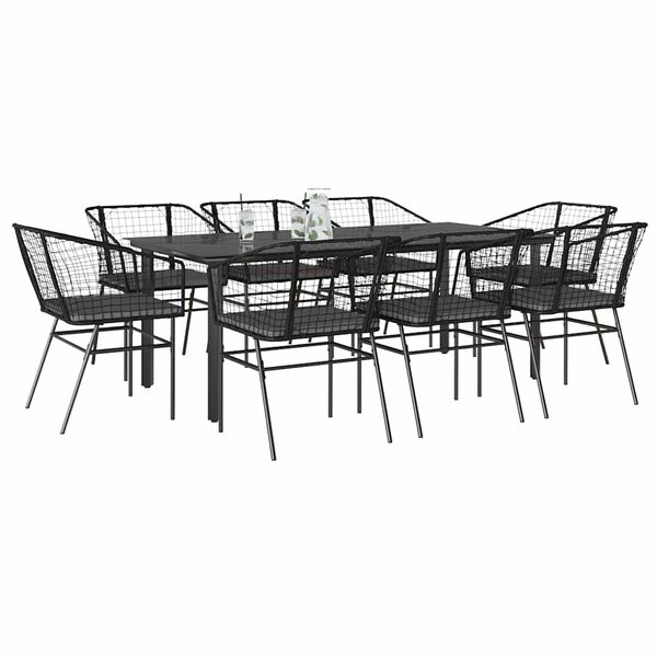 vidaXL Set de comedor jard&iacute;n 9 piezas cojines rat&aacute;n polivin&iacute;lico negro