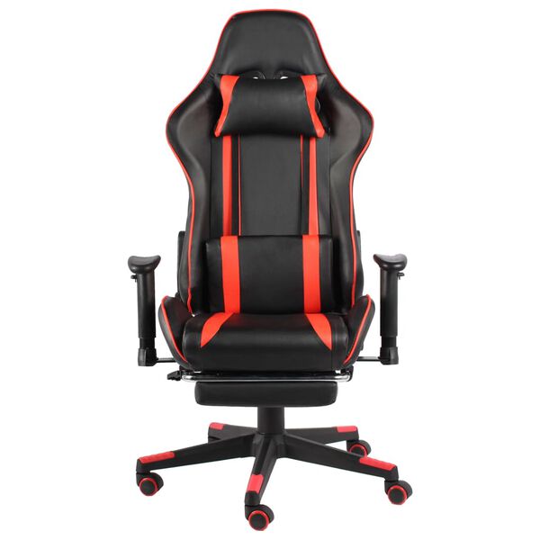 vidaXL Silla gaming giratoria con reposapi&eacute;s PVC rojo