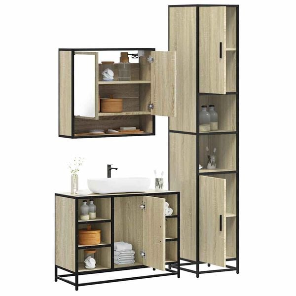 vidaXL Set de muebles de baño 3 pzas madera contrachapada roble Sonoma