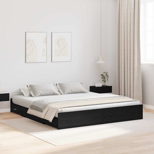 vidaXL Cama con almacenamiento con cabecera Roble Negro 180 x 200 cm