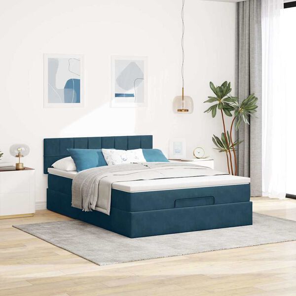 vidaXL Estructura de cama otomana con colch&oacute;n terciopelo azul oscuro