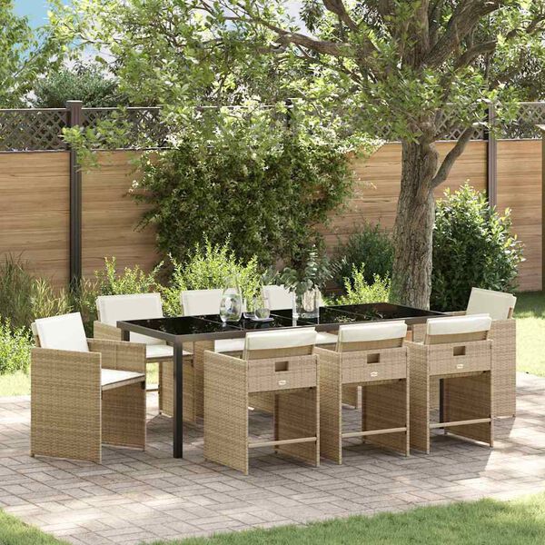 vidaXL Conjunto de Comedor de Jard&iacute;n 9 pcs Beige rat&aacute;n sint&eacute;tico
