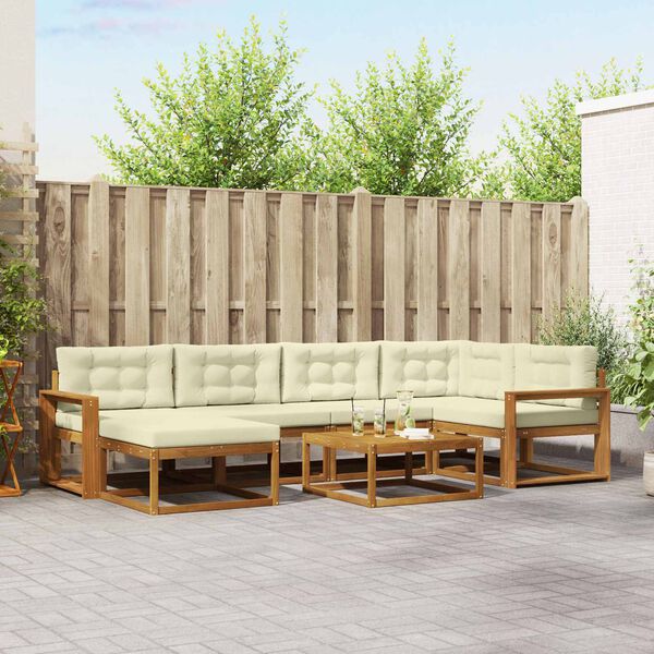 vidaXL Conjunto de sof&aacute;s de exterior con coj&iacute;n 7 pcs Natural y Crema