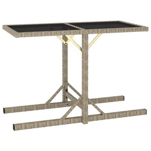 vidaXL Mesa de jard&iacute;n de vidrio y rat&aacute;n sint&eacute;tico beige 110x53x72 cm