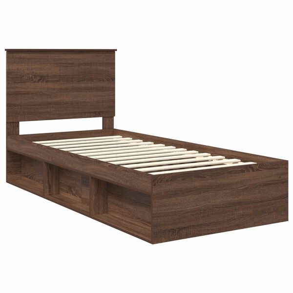 vidaXL Estructura de cama con cabecera Roble Marr&oacute;n 90 x 190 cm