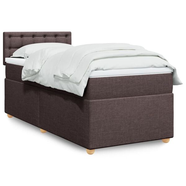 vidaXL Cama box spring con colch&oacute;n tela marr&oacute;n oscuro 100x200 cm