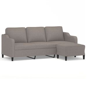vidaXL Sof&aacute; de 3 plazas con taburete de tela gris taupe 180 cm