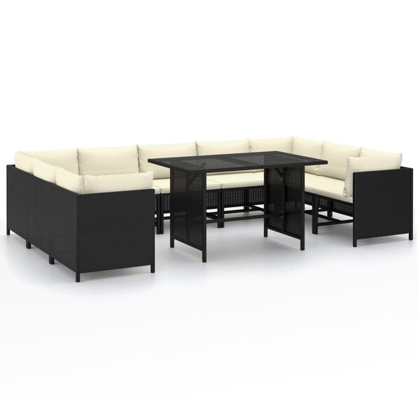 vidaXL Set de muebles de jard&iacute;n 10 pzas cojines rat&aacute;n sint&eacute;tico negro