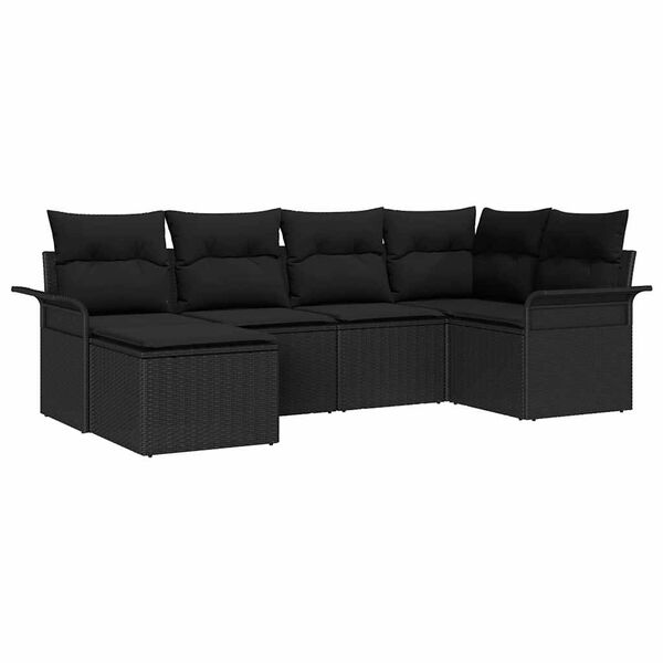 vidaXL Conjunto de sof&aacute; de jard&iacute;n 6 pcs Negro rat&aacute;n sint&eacute;tico