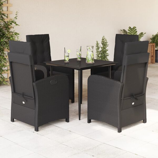 vidaXL Set de muebles jard&iacute;n 5 pzas con cojines rat&aacute;n sint&eacute;tico negro