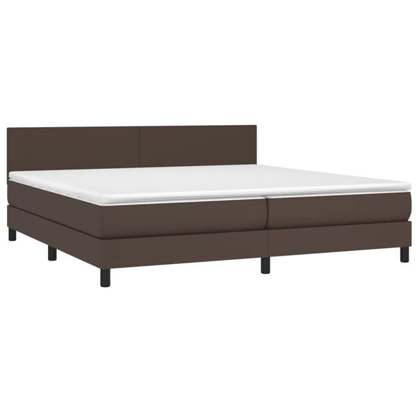 vidaXL Cama box spring colch&oacute;n y LED cuero sint&eacute;tico marr&oacute;n 200x200 cm