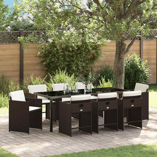 vidaXL Conjunto de Comedor de Jard&iacute;n 9 pcs Marr&oacute;n rat&aacute;n sint&eacute;tico