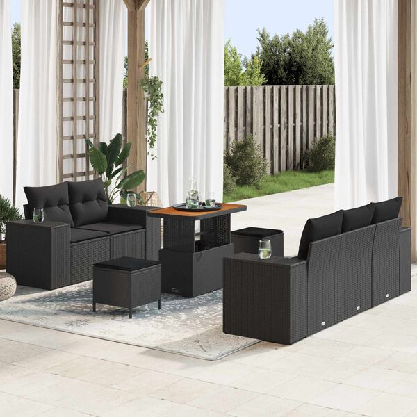 vidaXL Conjunto de sof&aacute;s de jard&iacute;n 8 pcs Negro rat&aacute;n sint&eacute;tico