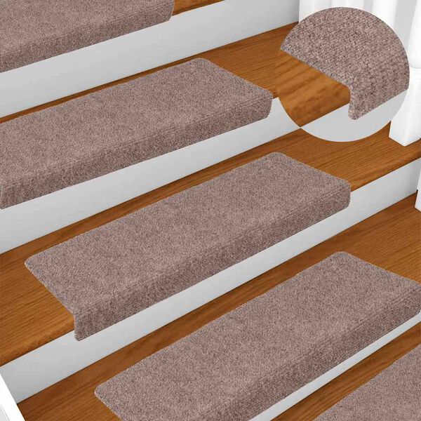 vidaXL Felpudos autoadhesivos para escaleras, 10 unidades, 65 x 21 x 4 cm, borde rectangular color crema