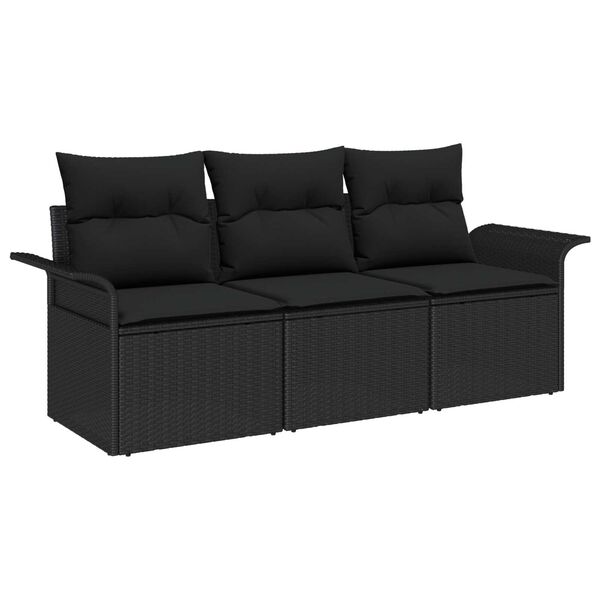 vidaXL Conjunto de sofá de jardín con cojín 3 pcs Negro Poliratán