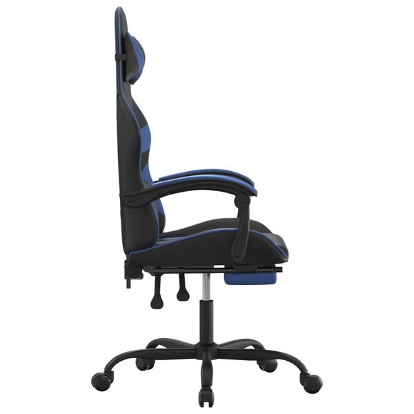 vidaXL Silla gaming giratoria y reposapiés cuero sintético negro azul