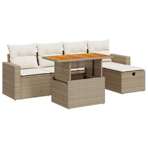 vidaXL Set sof&aacute;s jard&iacute;n y cojines 6 pzas rat&aacute;n sint&eacute;tico acacia beige