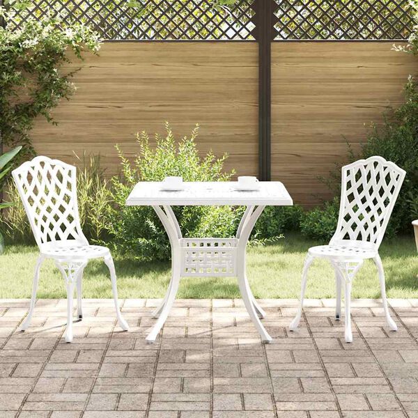 vidaXL Conjunto de mesa de jard&iacute;n 3 pcs Blanco Aluminio fundido