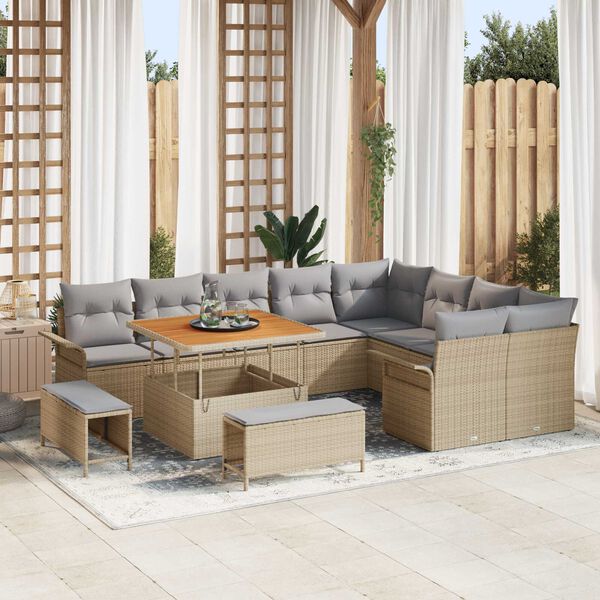 vidaXL Conjunto de sof&aacute;s de jard&iacute;n 12 pcs Beige rat&aacute;n sint&eacute;tico