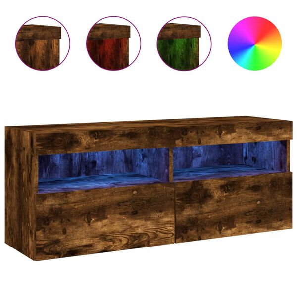 vidaXL Mueble de TV de pared con luces LED roble ahumado 100x30x40 cm