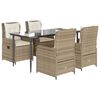 vidaXL Set comedor de jard&iacute;n 5 pzas con cojines rat&aacute;n sint&eacute;tico beige