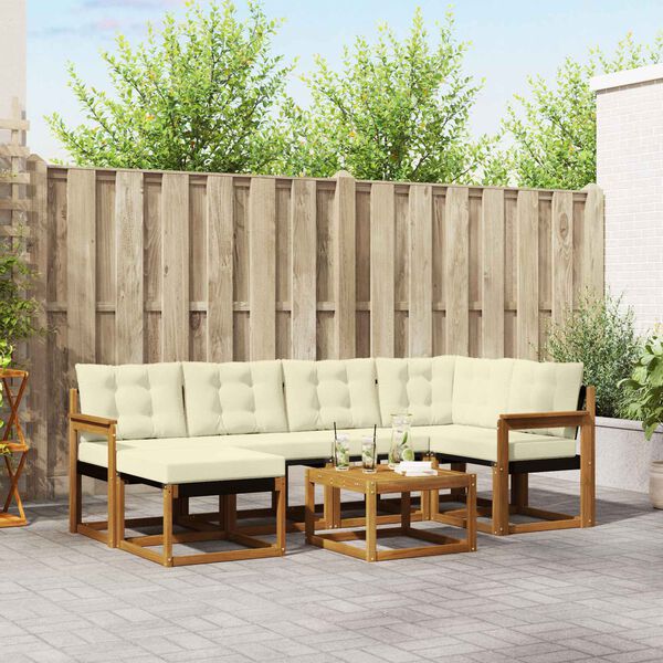 vidaXL Conjunto de sof&aacute;s de exterior con coj&iacute;n 7 pcs Natural y Crema