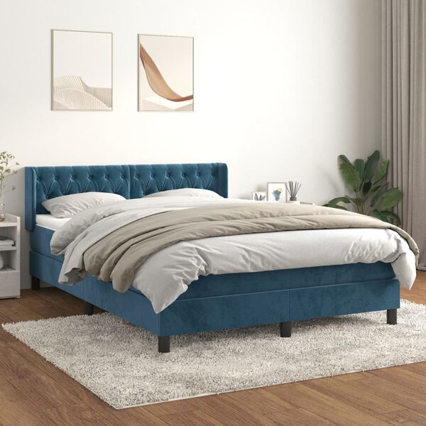 vidaXL Cama box spring con colch&oacute;n terciopelo azul oscuro 140x190 cm