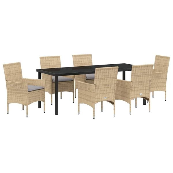 vidaXL Conjunto de Comedor de Jard&iacute;n 7 pcs Beige rat&aacute;n sint&eacute;tico