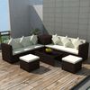 vidaXL Set muebles de jard&iacute;n 8 piezas y cojines rat&aacute;n sint&eacute;tico marr&oacute;n