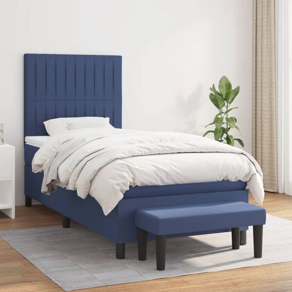 vidaXL Cama box spring con colch&oacute;n tela azul 90x190 cm