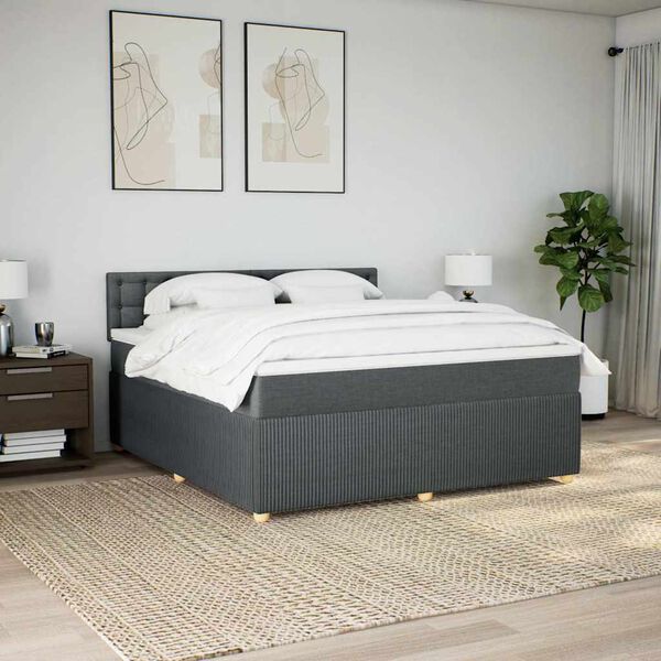 vidaXL Cama box spring con colch&oacute;n tela gris oscuro 180x200 cm