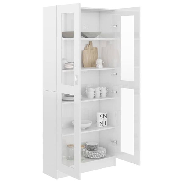 vidaXL Vitrina de madera contrachapada blanco brillo 82,5x30,5x185cm