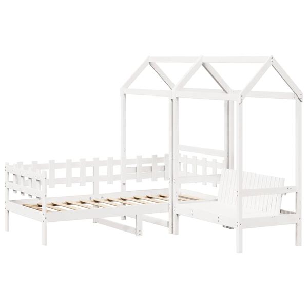 vidaXL Set de sof&aacute; cama con banco y techo madera pino blanco 80x200 cm
