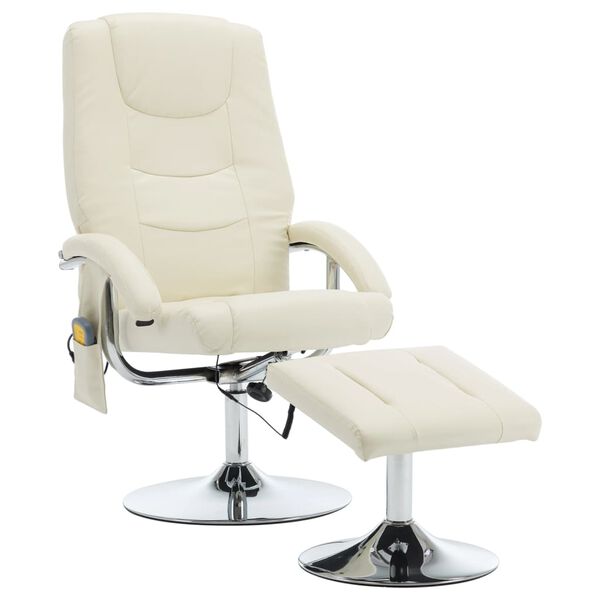 vidaXL Sill&oacute;n de masaje con reposapi&eacute;s cuero sint&eacute;tico blanco crema