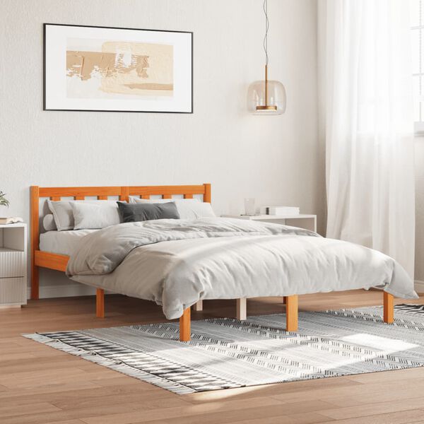 vidaXL Cama sin colchón madera maciza de pino marrón cera 140x200 cm