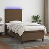 vidaXL Cama box spring colch&oacute;n y luces LED tela marr&oacute;n oscuro 90x200cm