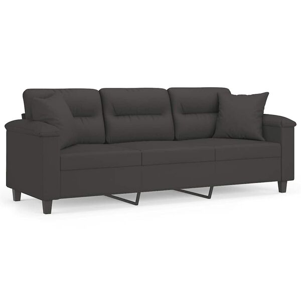 vidaXL Sof&aacute; 3 plazas almohadas y cojines microfibra gris oscuro 180 cm