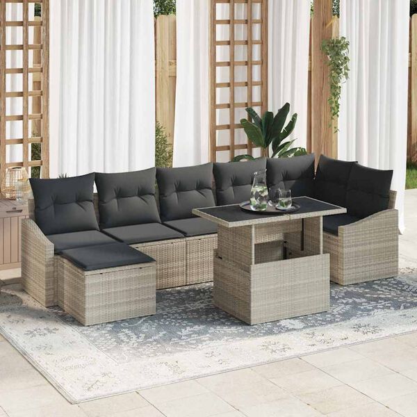 vidaXL Conjunto de sof&aacute; de jard&iacute;n 8 pcs Gris Claro rat&aacute;n sint&eacute;tico