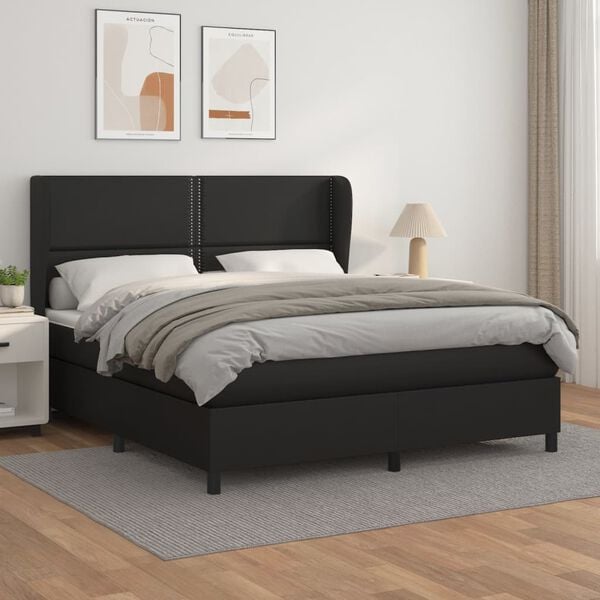 vidaXL Cama box spring con colch&oacute;n cuero sint&eacute;tico negro 180x200 cm
