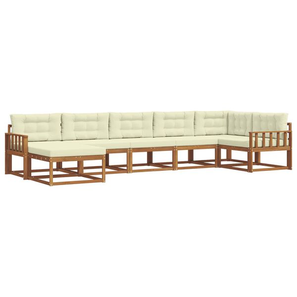 vidaXL Conjunto de sof&aacute;s de exterior con coj&iacute;n 7 pcs Natural y Crema